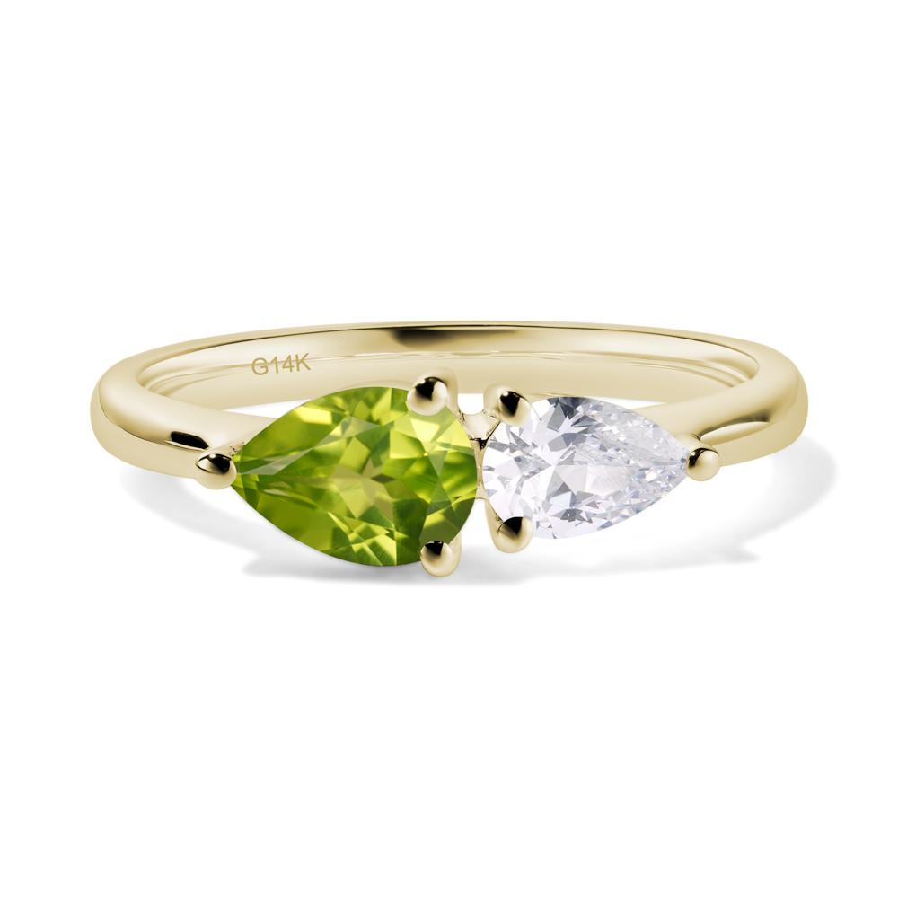 East West Pear Cubic Zirconia and Peridot Ring - LUO Jewelry #metal_14k yellow gold