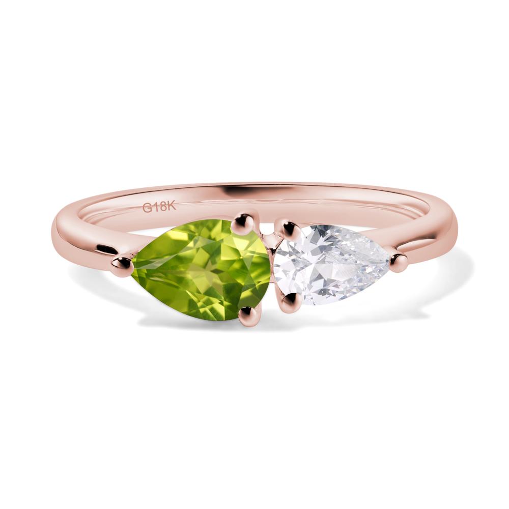 East West Pear Cubic Zirconia and Peridot Ring - LUO Jewelry #metal_18k rose gold