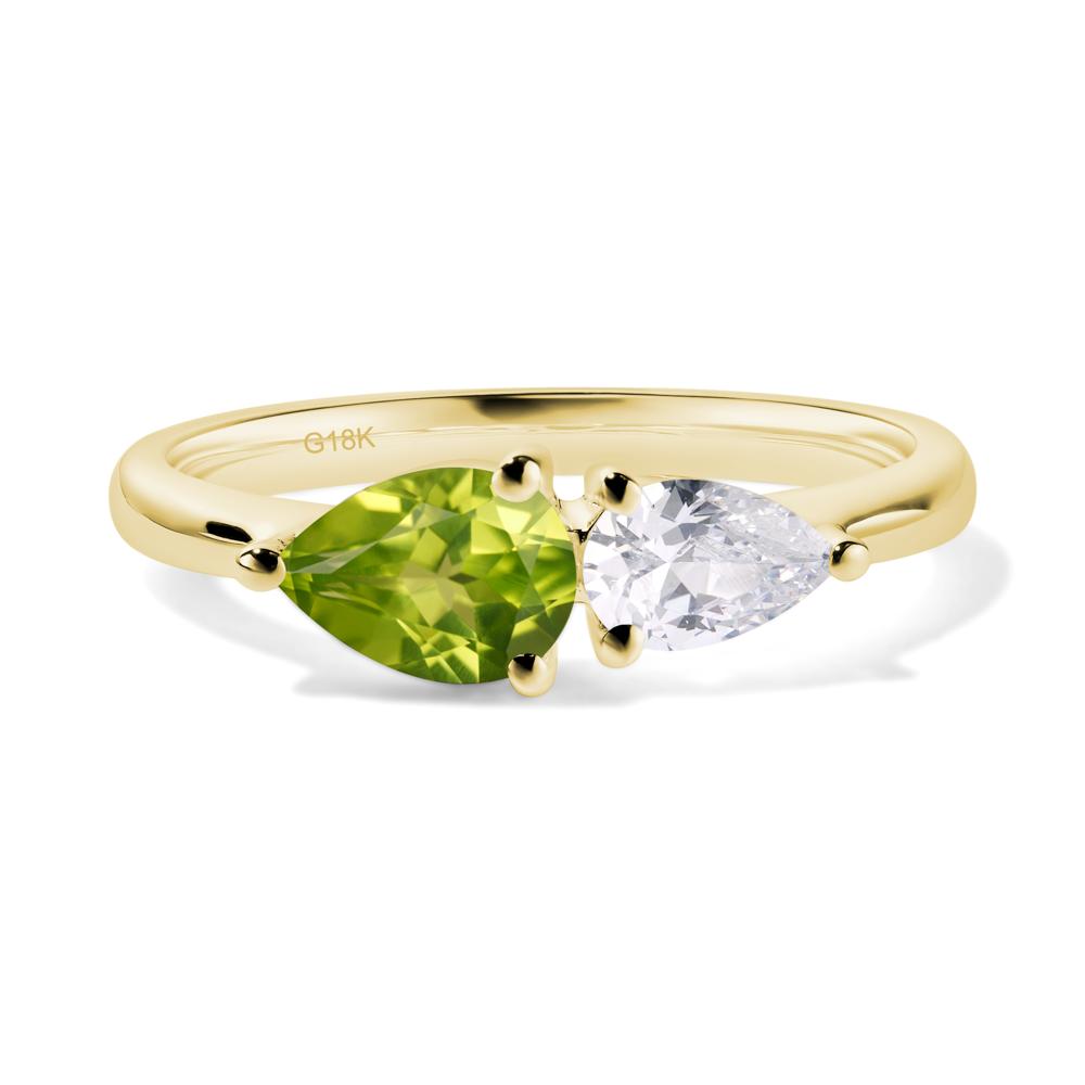 East West Pear Cubic Zirconia and Peridot Ring - LUO Jewelry #metal_18k yellow gold