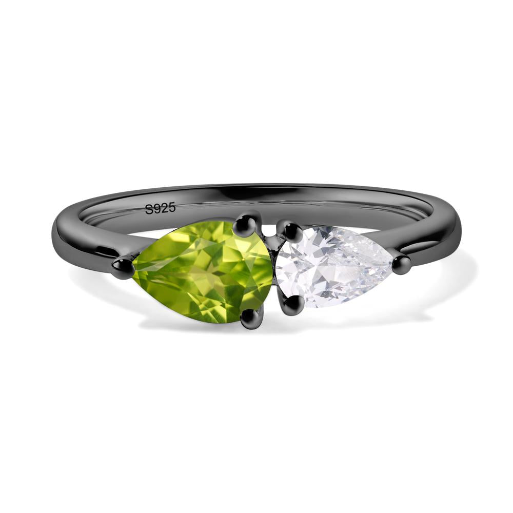 East West Pear Cubic Zirconia and Peridot Ring - LUO Jewelry #metal_black finish sterling silver
