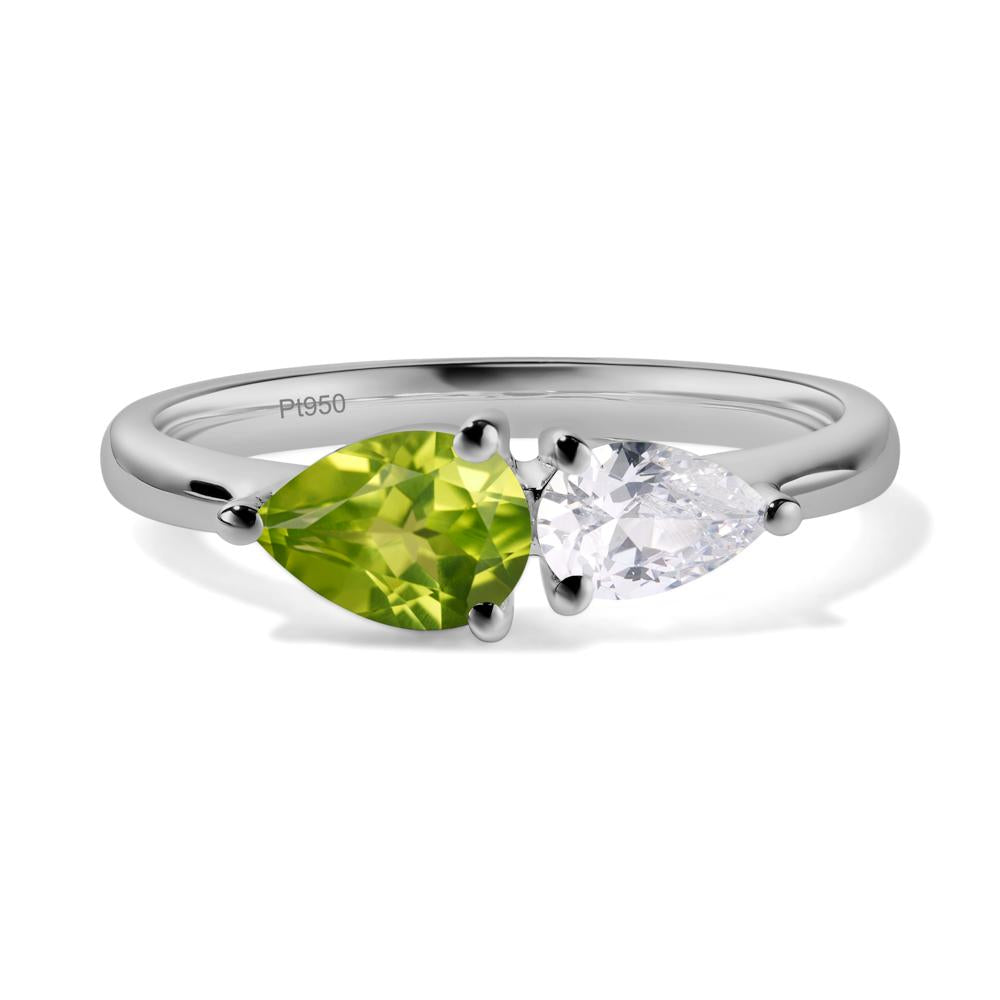 East West Pear Cubic Zirconia and Peridot Ring - LUO Jewelry #metal_platinum