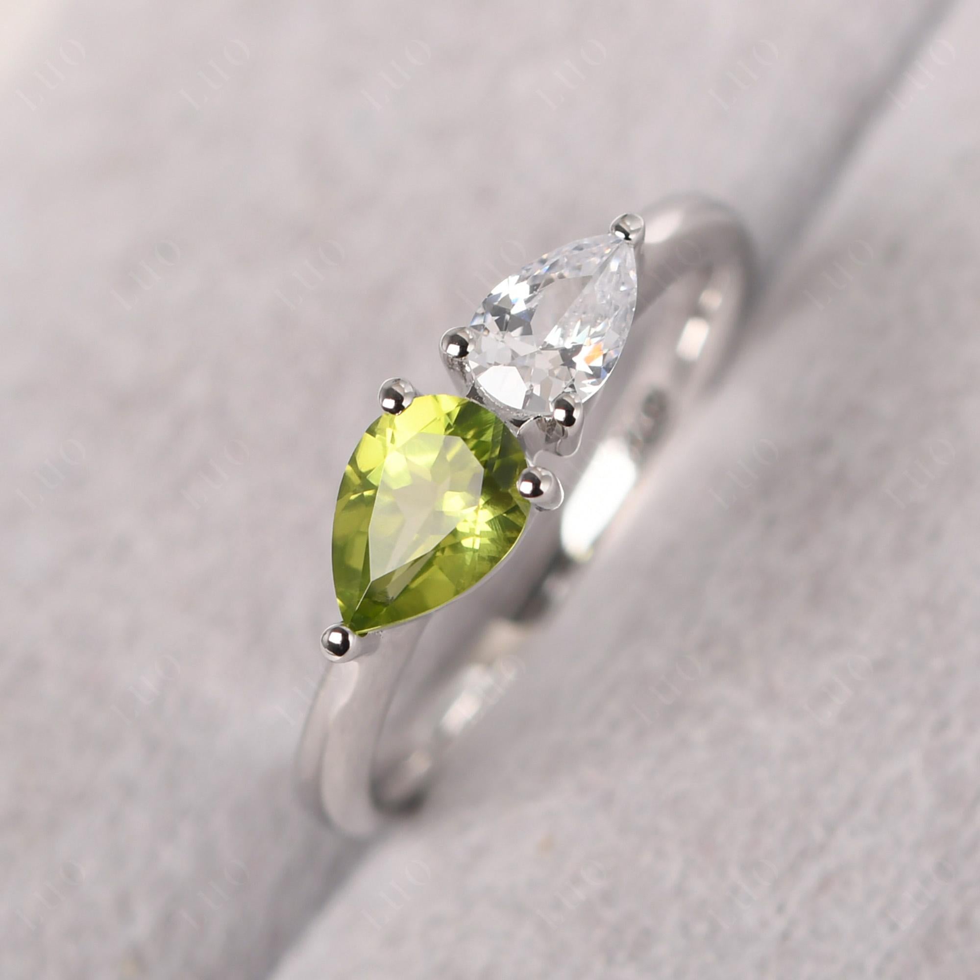 East West Pear Cubic Zirconia and Peridot Ring - LUO Jewelry
