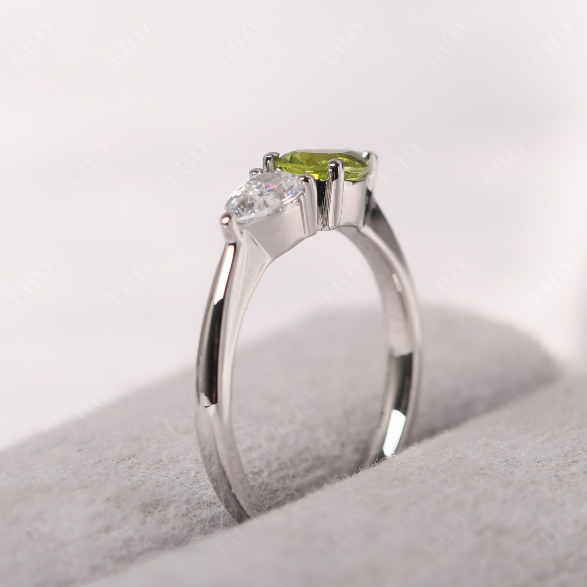 East West Pear Cubic Zirconia and Peridot Ring - LUO Jewelry