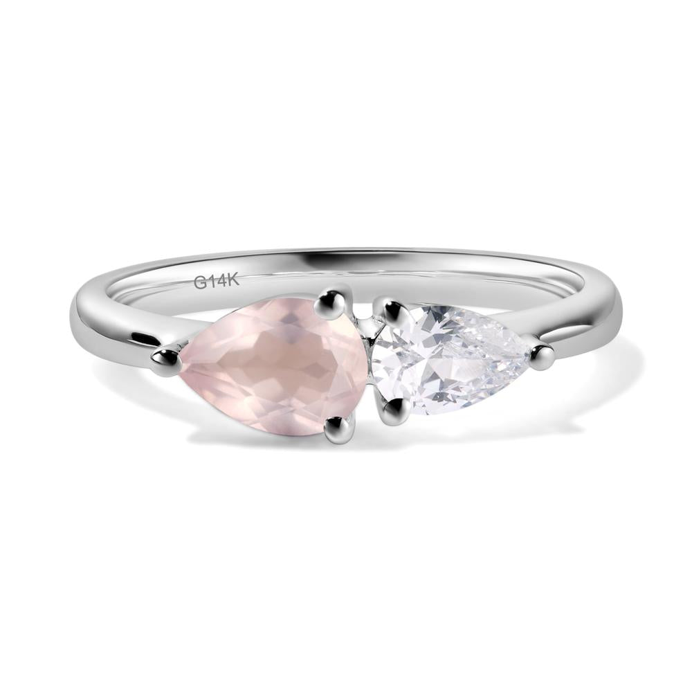 East West Pear Cubic Zirconia and Rose Quartz Ring - LUO Jewelry #metal_14k white gold