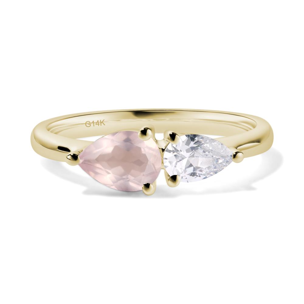 East West Pear Cubic Zirconia and Rose Quartz Ring - LUO Jewelry #metal_14k yellow gold