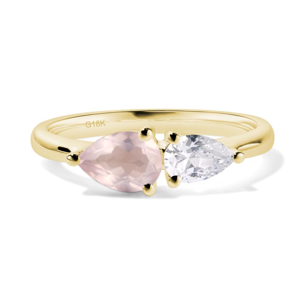 East West Pear Cubic Zirconia and Rose Quartz Ring - LUO Jewelry #metal_18k yellow gold