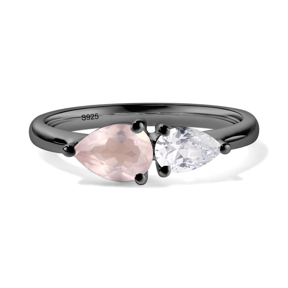 East West Pear Cubic Zirconia and Rose Quartz Ring - LUO Jewelry #metal_black finish sterling silver