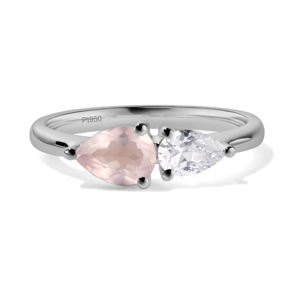 East West Pear Cubic Zirconia and Rose Quartz Ring - LUO Jewelry #metal_platinum