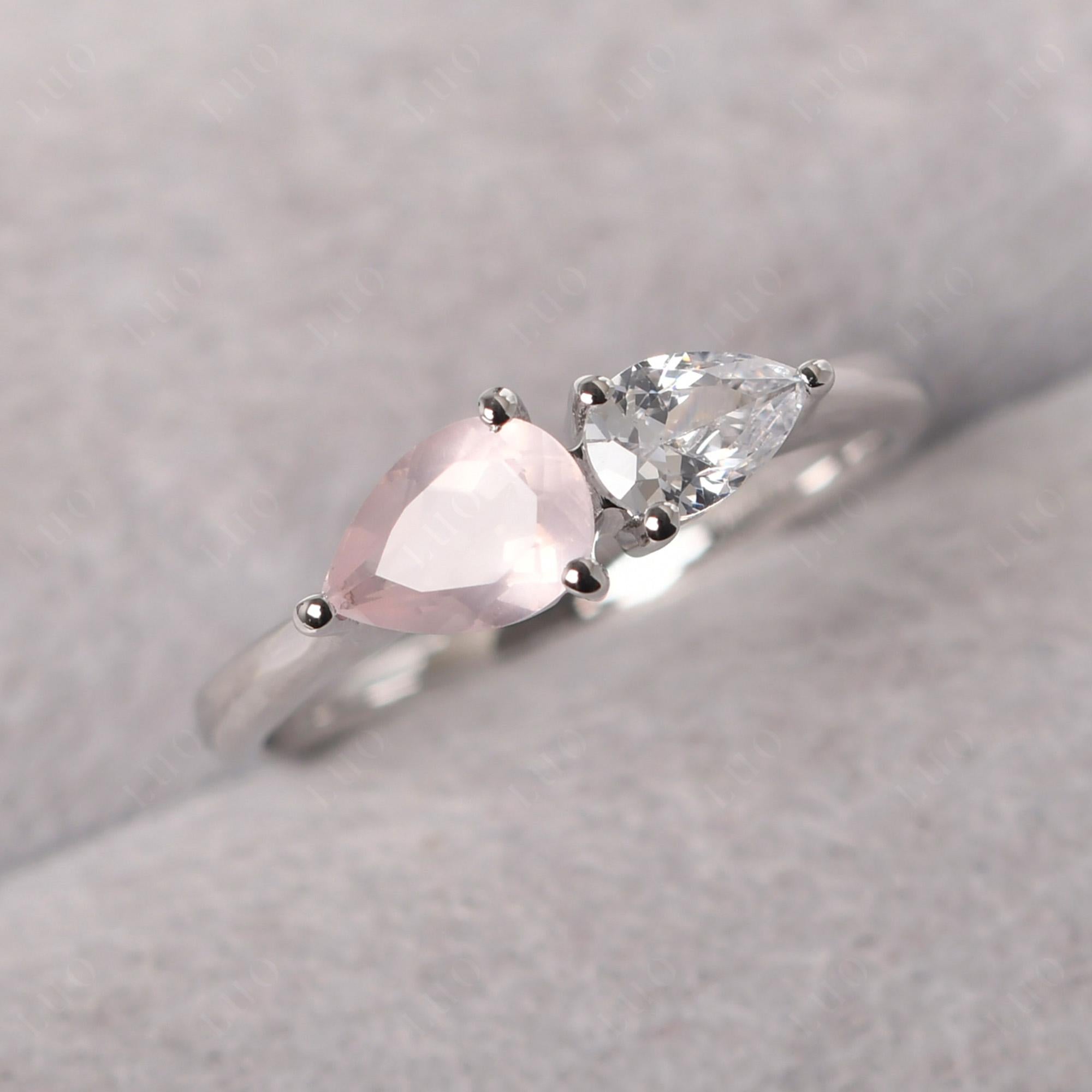 East West Pear Cubic Zirconia and Rose Quartz Ring - LUO Jewelry