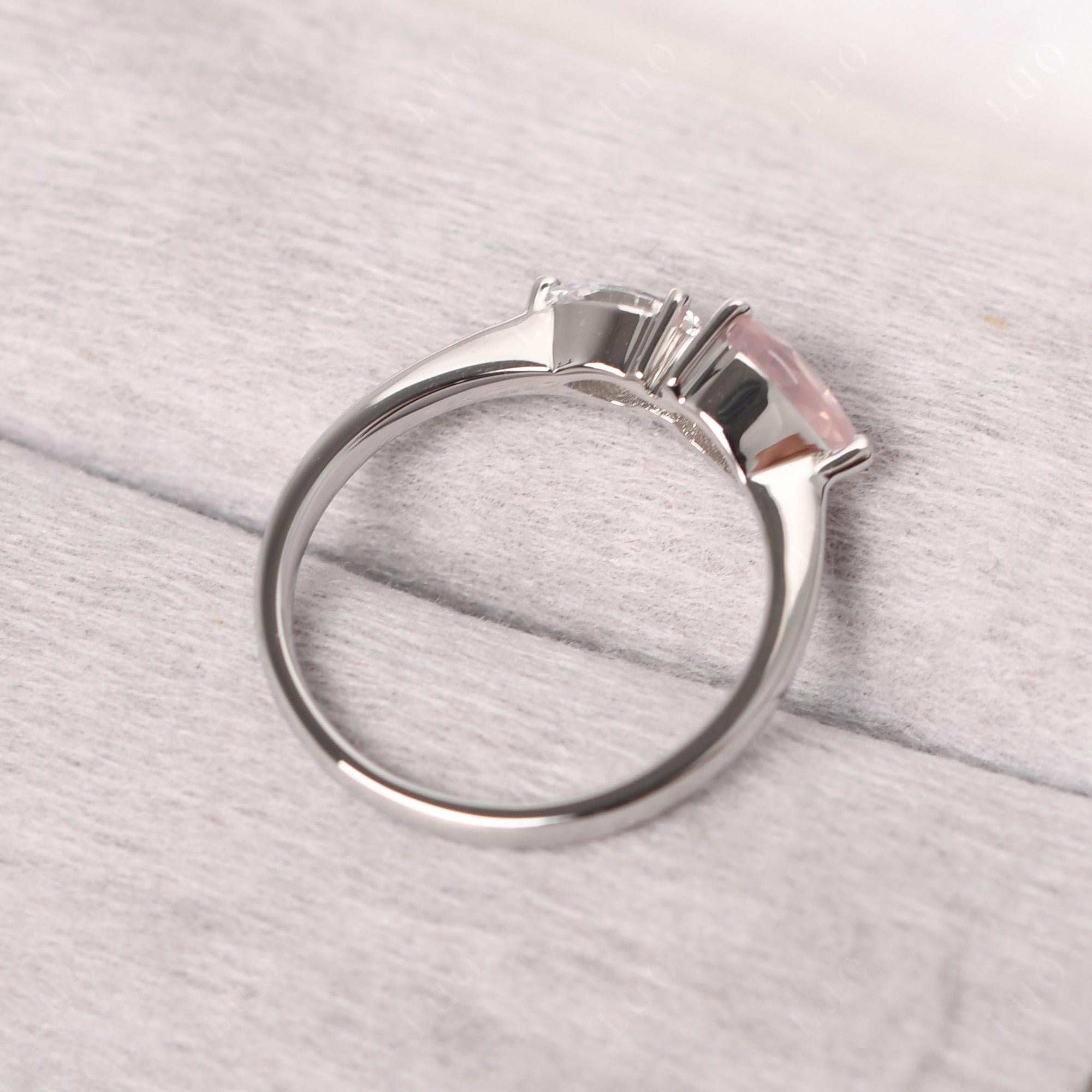 East West Pear Cubic Zirconia and Rose Quartz Ring - LUO Jewelry