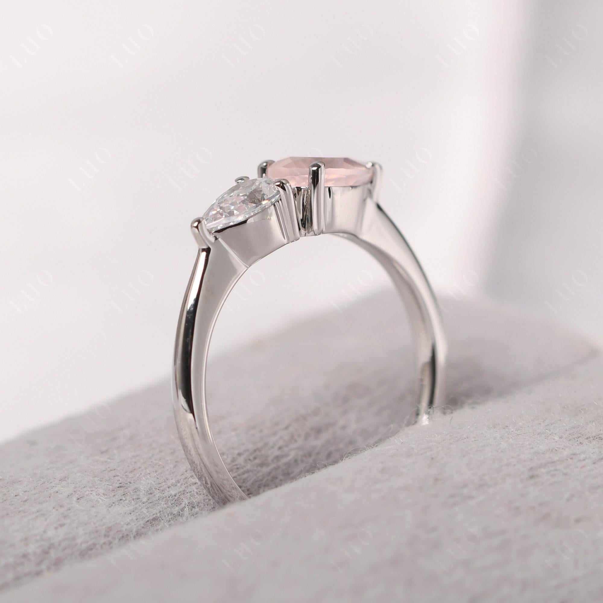 East West Pear Cubic Zirconia and Rose Quartz Ring - LUO Jewelry