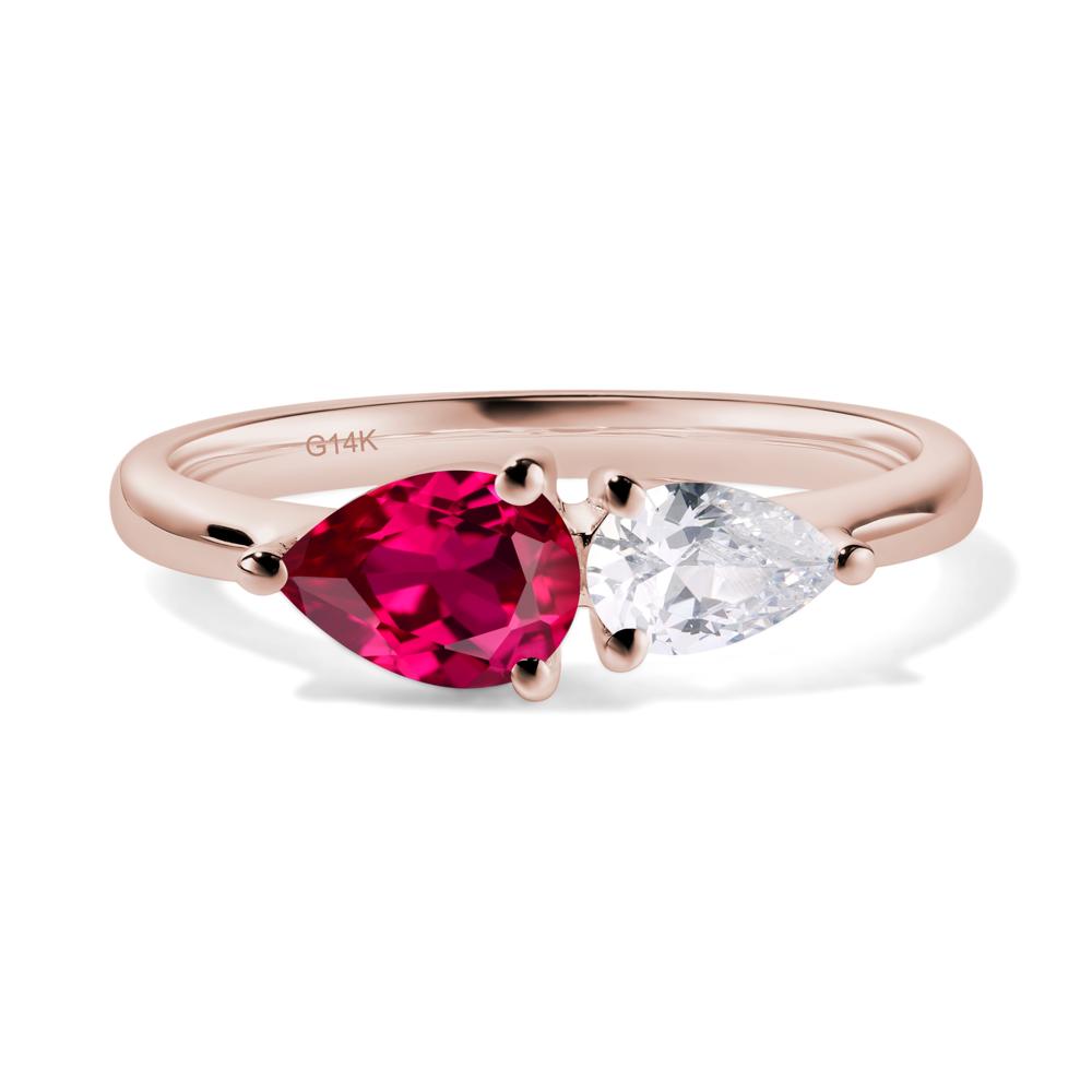 East West Pear Cubic Zirconia and Ruby Ring - LUO Jewelry #metal_14k rose gold