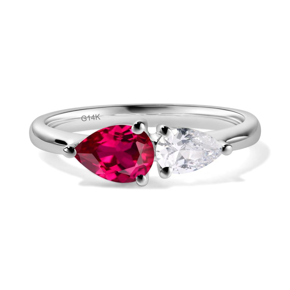 East West Pear Cubic Zirconia and Ruby Ring - LUO Jewelry #metal_14k white gold
