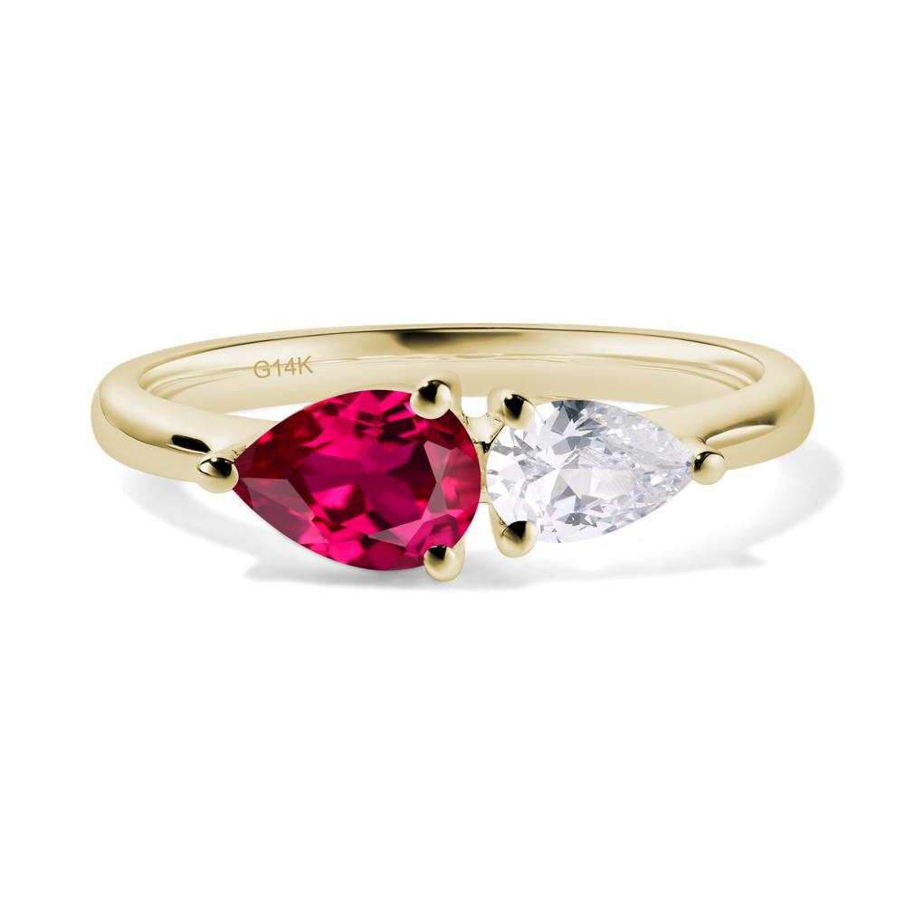 East West Pear Cubic Zirconia and Ruby Ring - LUO Jewelry #metal_14k yellow gold