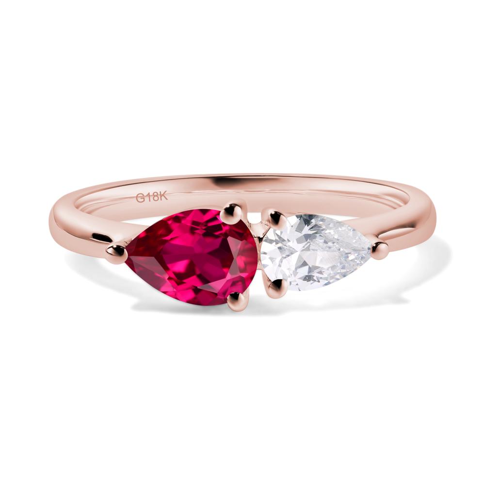 East West Pear Cubic Zirconia and Ruby Ring - LUO Jewelry #metal_18k rose gold