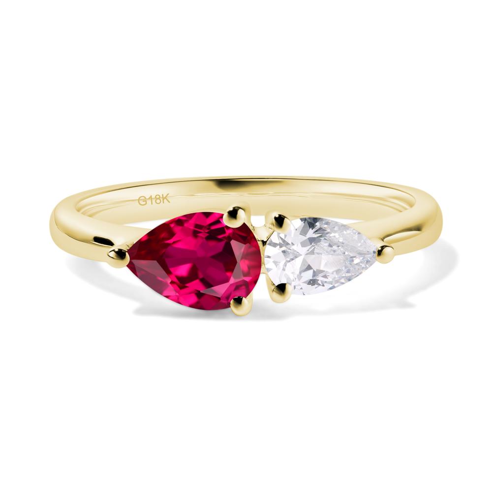 East West Pear Cubic Zirconia and Ruby Ring - LUO Jewelry #metal_18k yellow gold