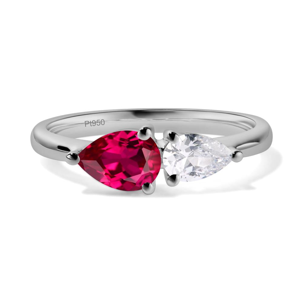 East West Pear Cubic Zirconia and Ruby Ring - LUO Jewelry #metal_platinum