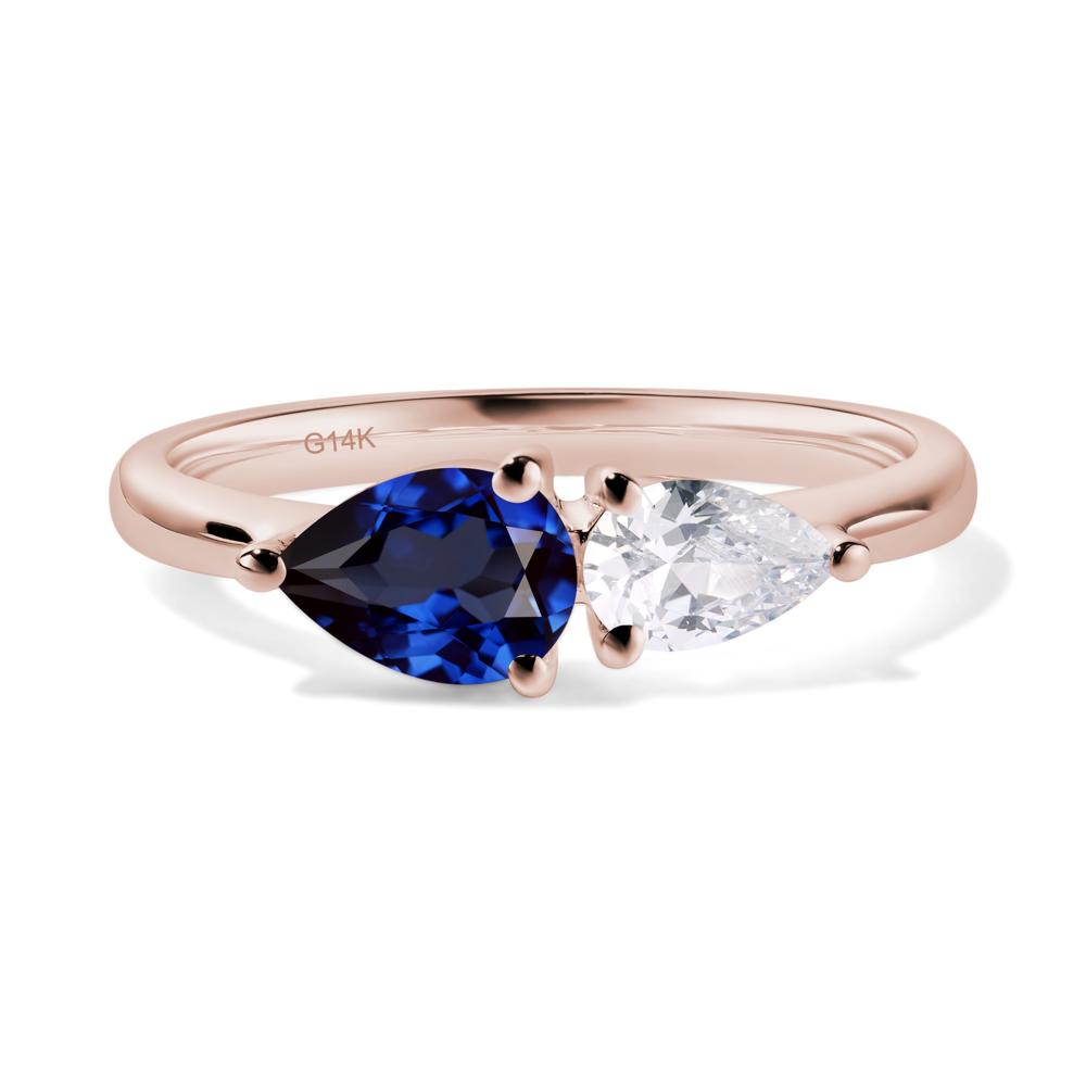 East West Pear Cubic Zirconia and Sapphire Ring - LUO Jewelry #metal_14k rose gold