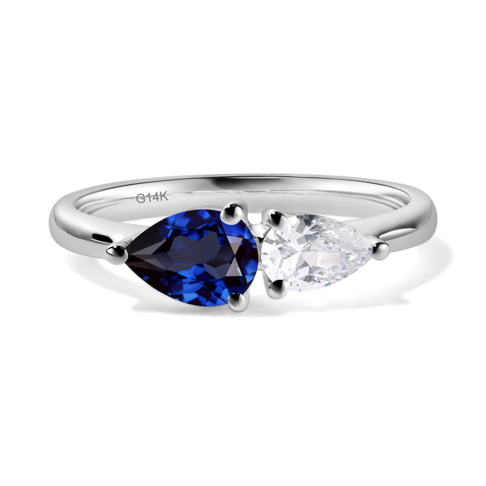East West Pear Cubic Zirconia and Sapphire Ring - LUO Jewelry #metal_14k white gold