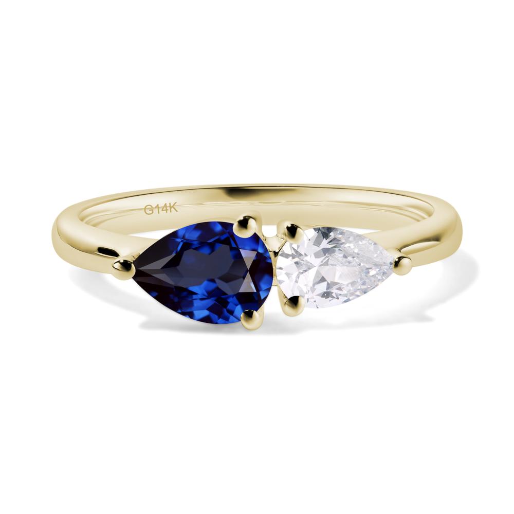 East West Pear Cubic Zirconia and Sapphire Ring - LUO Jewelry #metal_14k yellow gold