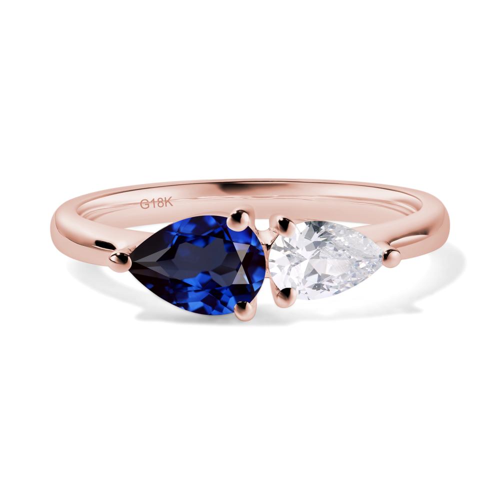 East West Pear Cubic Zirconia and Sapphire Ring - LUO Jewelry #metal_18k rose gold