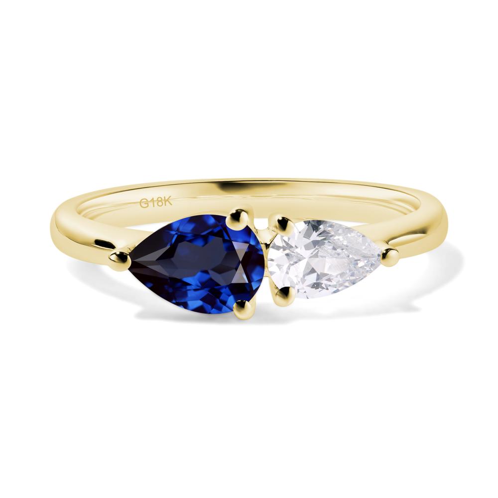 East West Pear Cubic Zirconia and Sapphire Ring - LUO Jewelry #metal_18k yellow gold