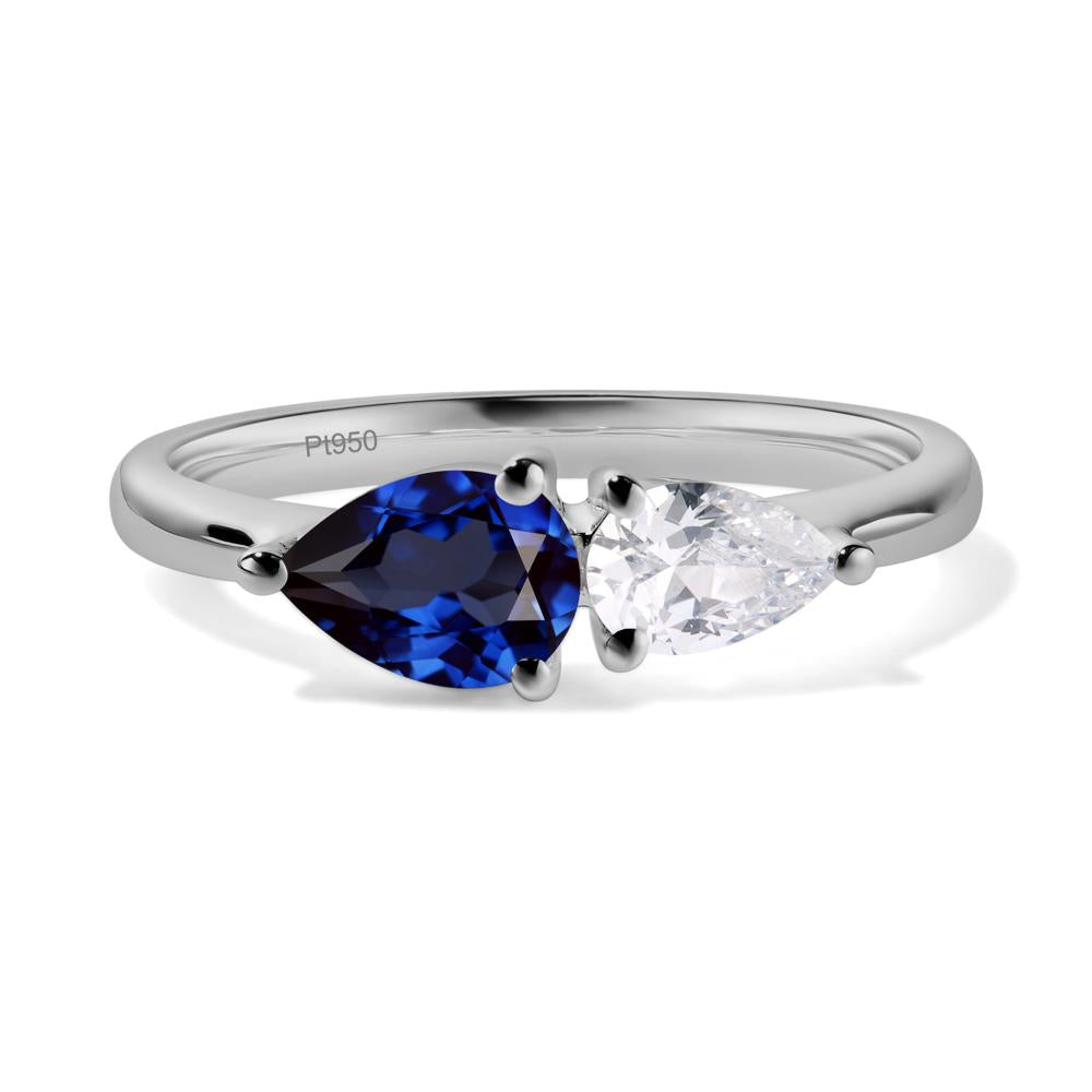 East West Pear Cubic Zirconia and Sapphire Ring - LUO Jewelry #metal_platinum