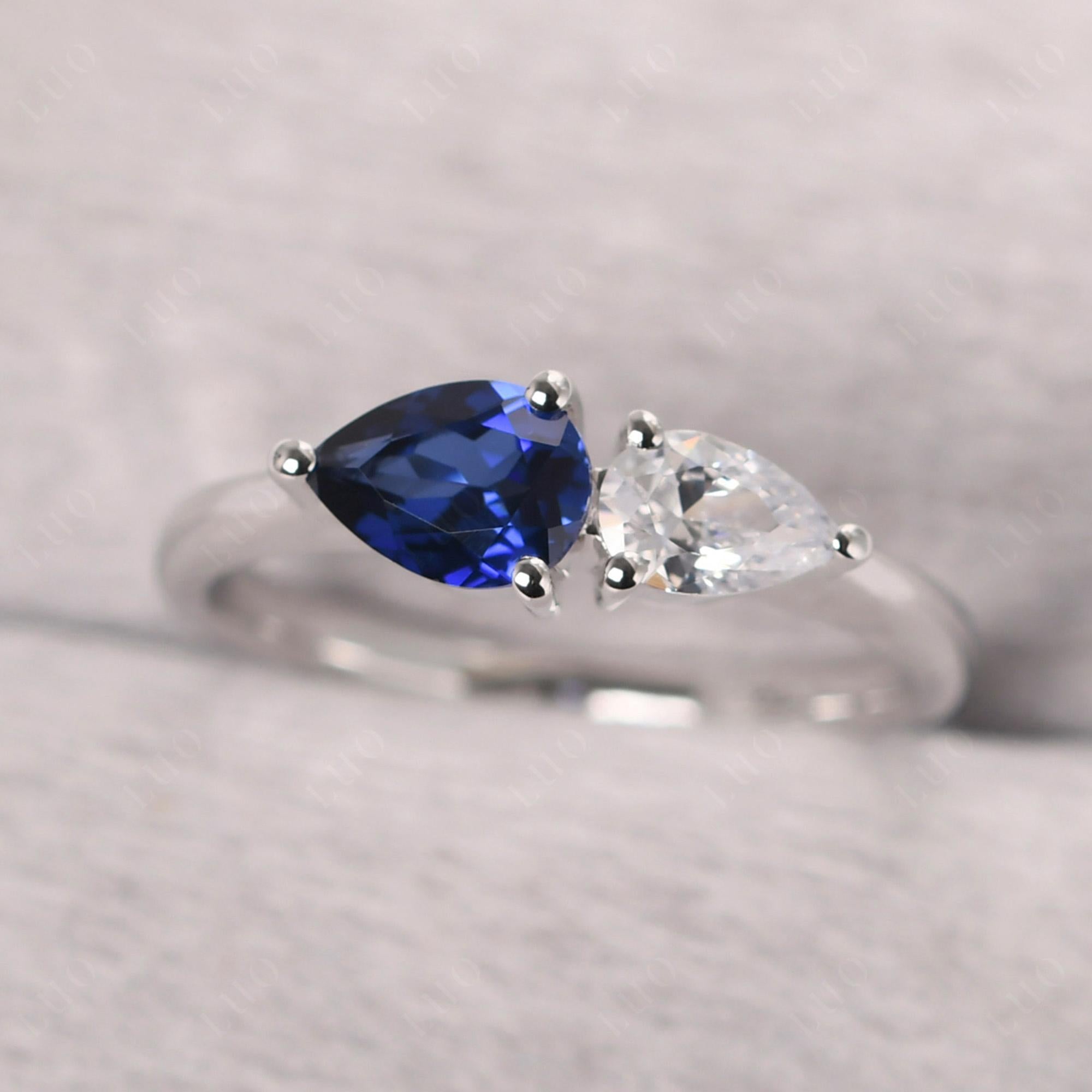 East West Pear Cubic Zirconia and Sapphire Ring - LUO Jewelry