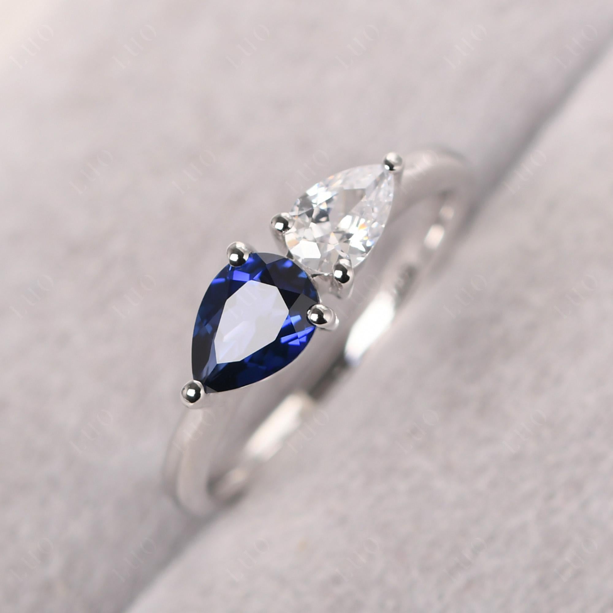 East West Pear Cubic Zirconia and Sapphire Ring - LUO Jewelry