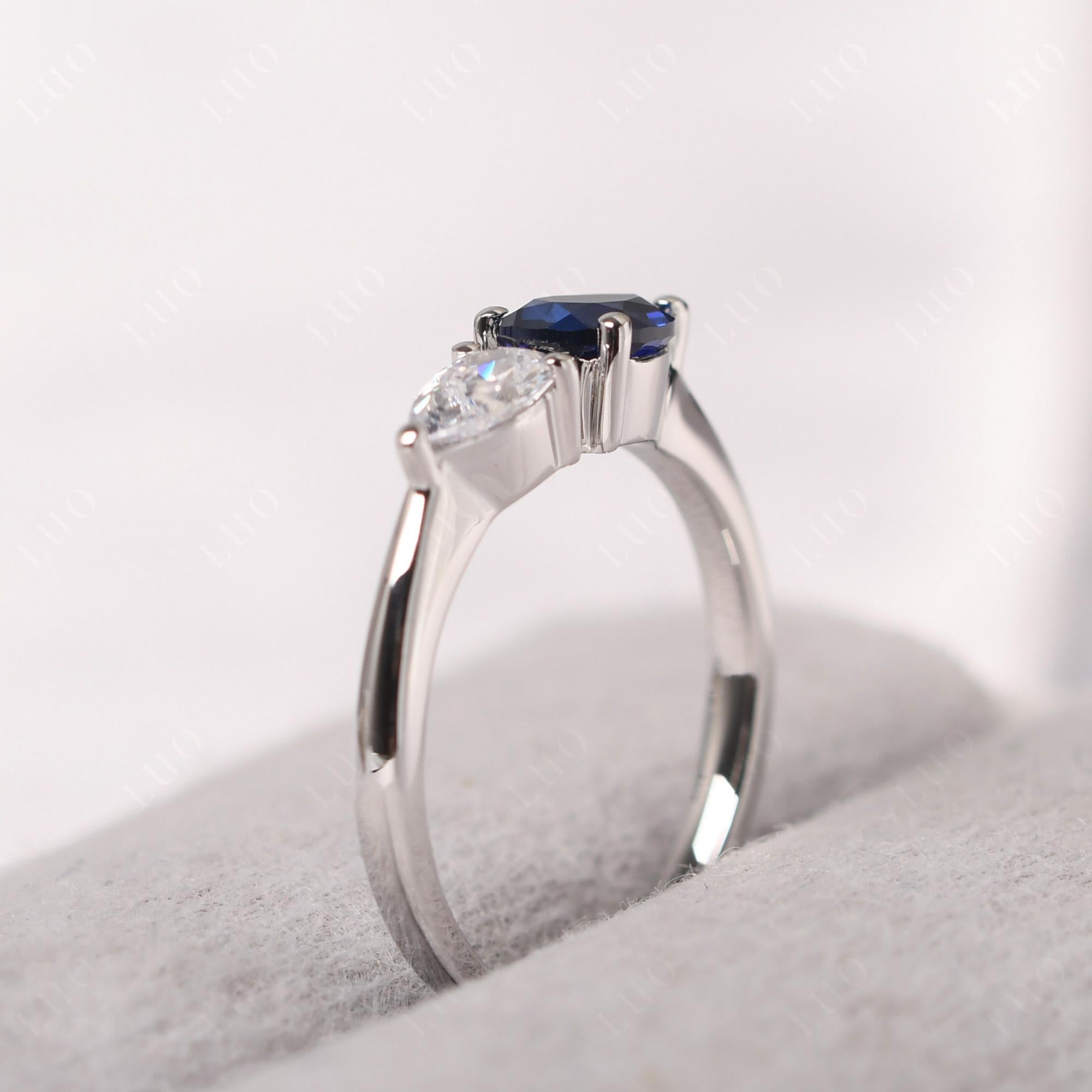East West Pear Cubic Zirconia and Sapphire Ring - LUO Jewelry