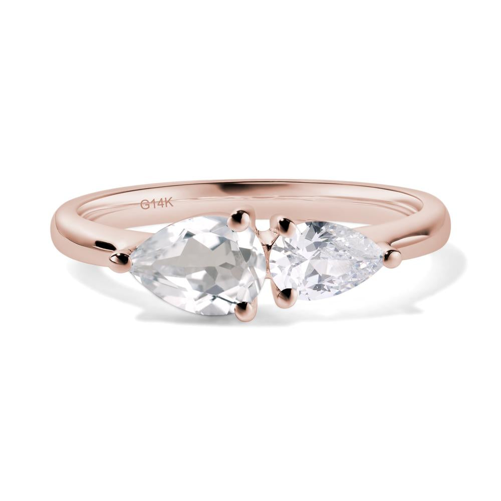 East West Pear Cubic Zirconia and White Topaz Ring - LUO Jewelry #metal_14k rose gold