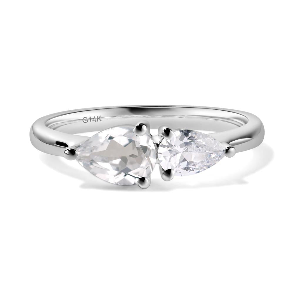 East West Pear Cubic Zirconia and White Topaz Ring - LUO Jewelry #metal_14k white gold