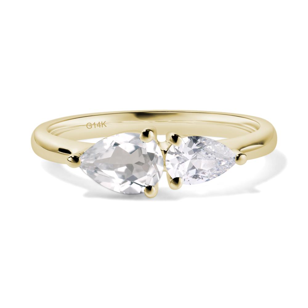 East West Pear Cubic Zirconia and White Topaz Ring - LUO Jewelry #metal_14k yellow gold