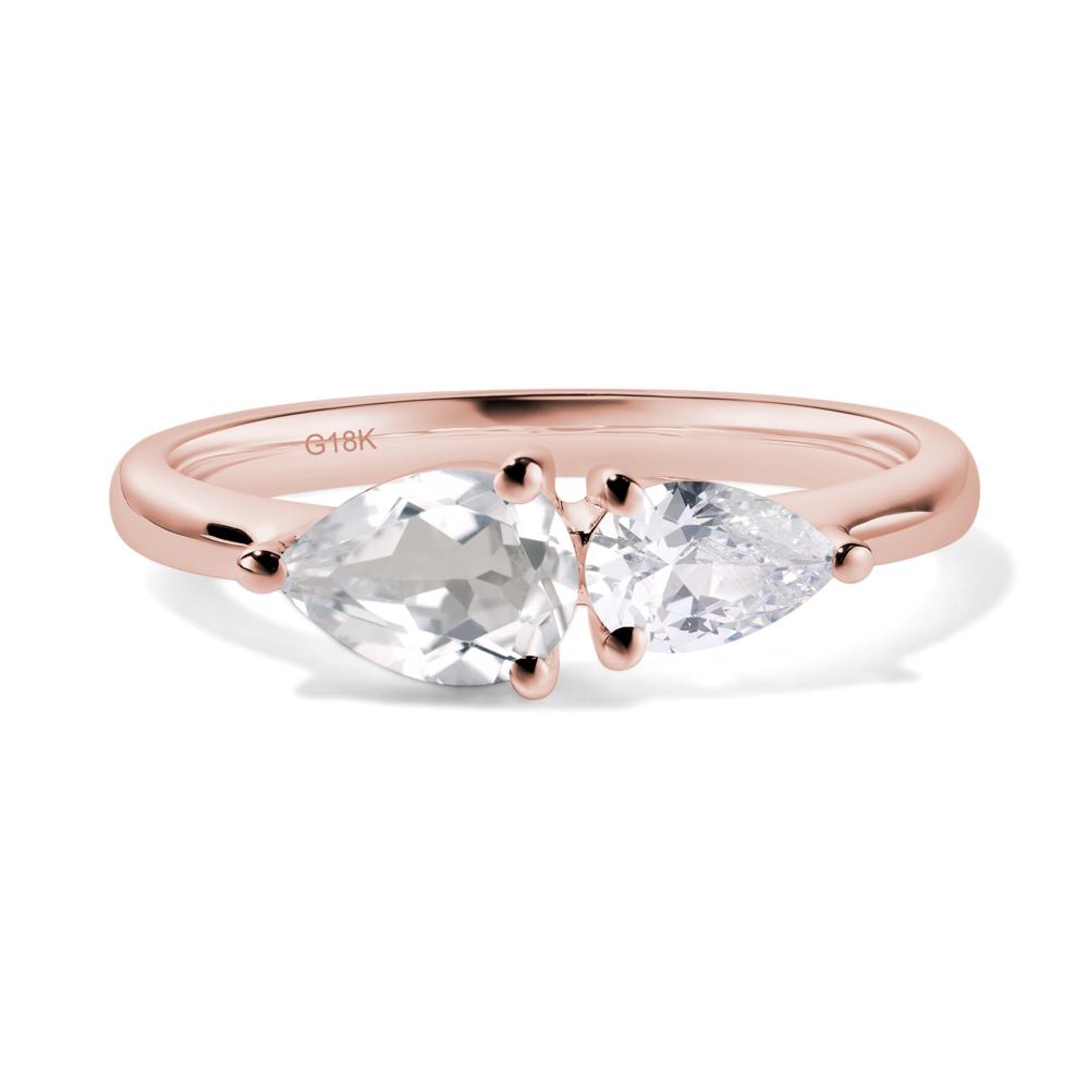 East West Pear Cubic Zirconia and White Topaz Ring - LUO Jewelry #metal_18k rose gold
