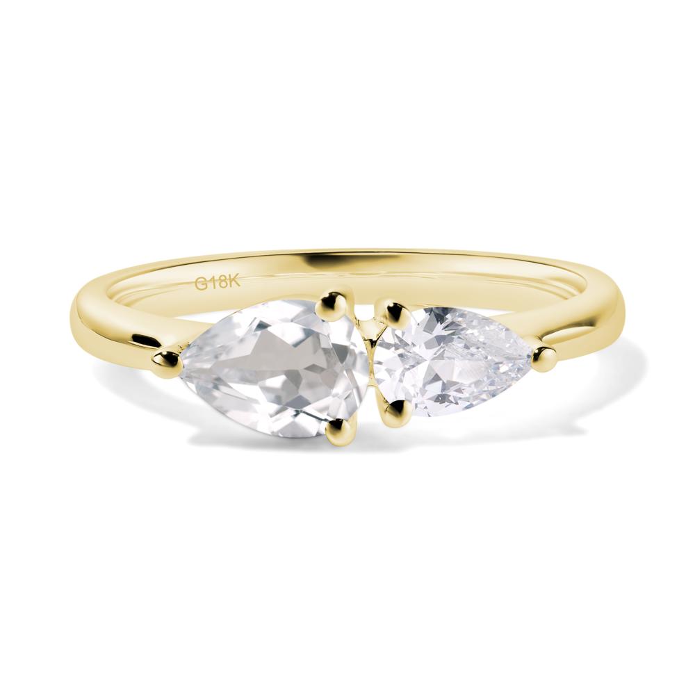 East West Pear Cubic Zirconia and White Topaz Ring - LUO Jewelry #metal_18k yellow gold