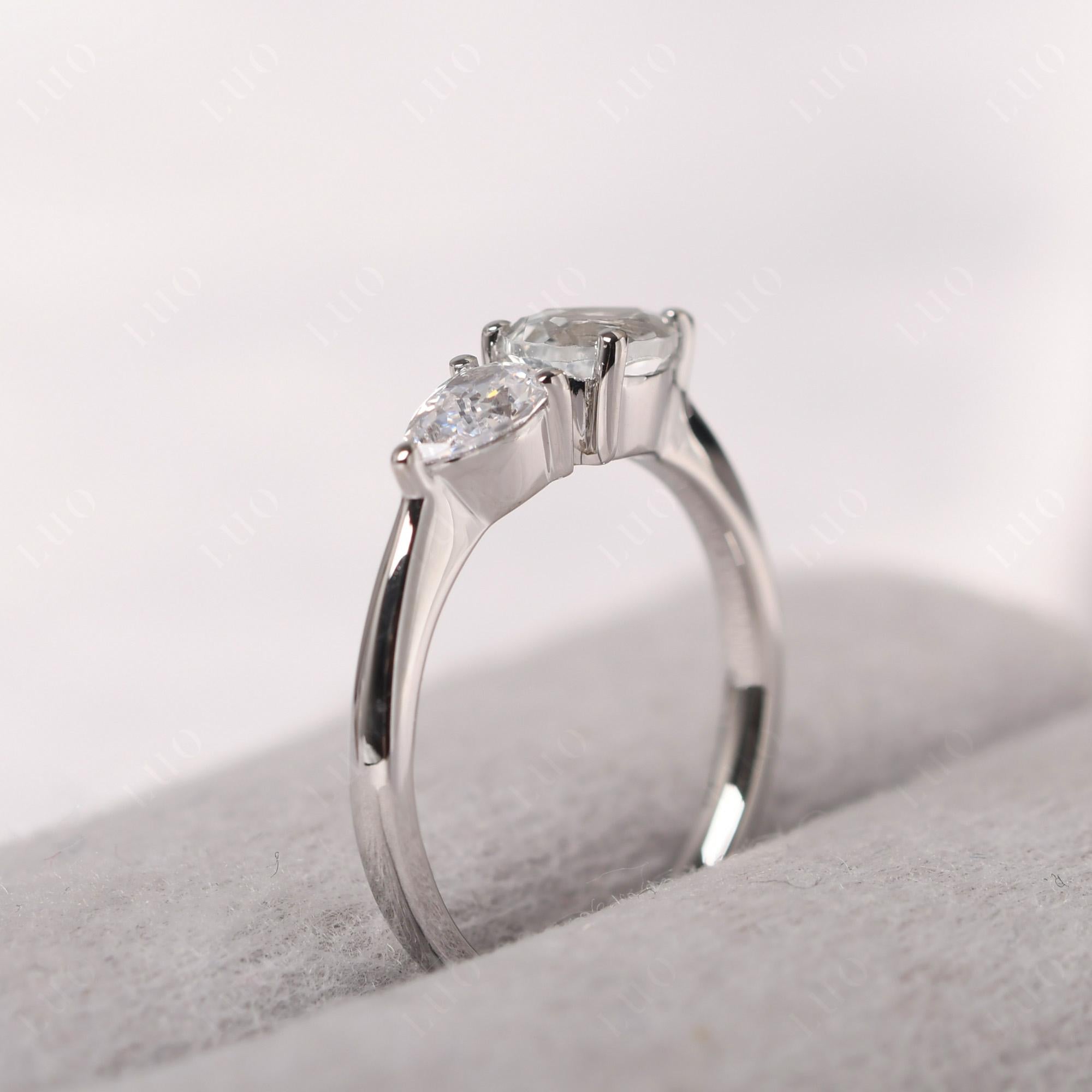East West Pear Cubic Zirconia and White Topaz Ring - LUO Jewelry