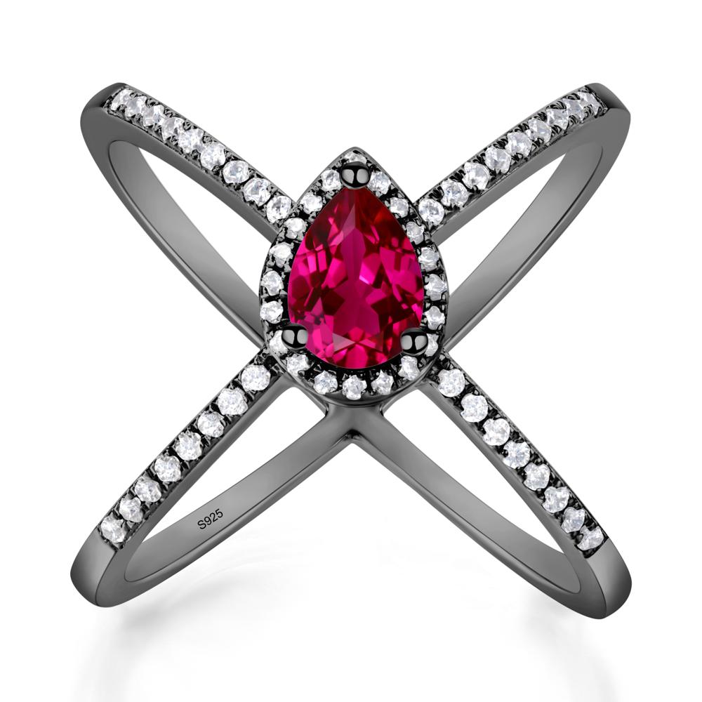 Pear Shaped Ruby Criss Cross Ring - LUO Jewelry #metal_black finish sterling silver