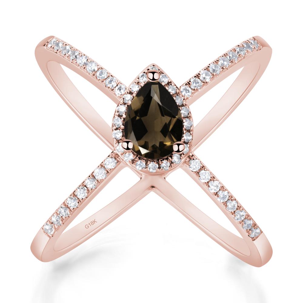 Pear Shaped Smoky Quartz Criss Cross Ring - LUO Jewelry #metal_18k rose gold