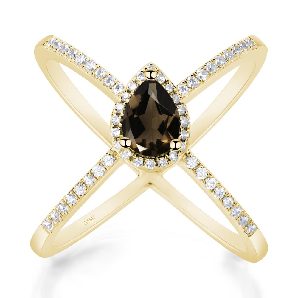 Pear Shaped Smoky Quartz Criss Cross Ring - LUO Jewelry #metal_18k yellow gold
