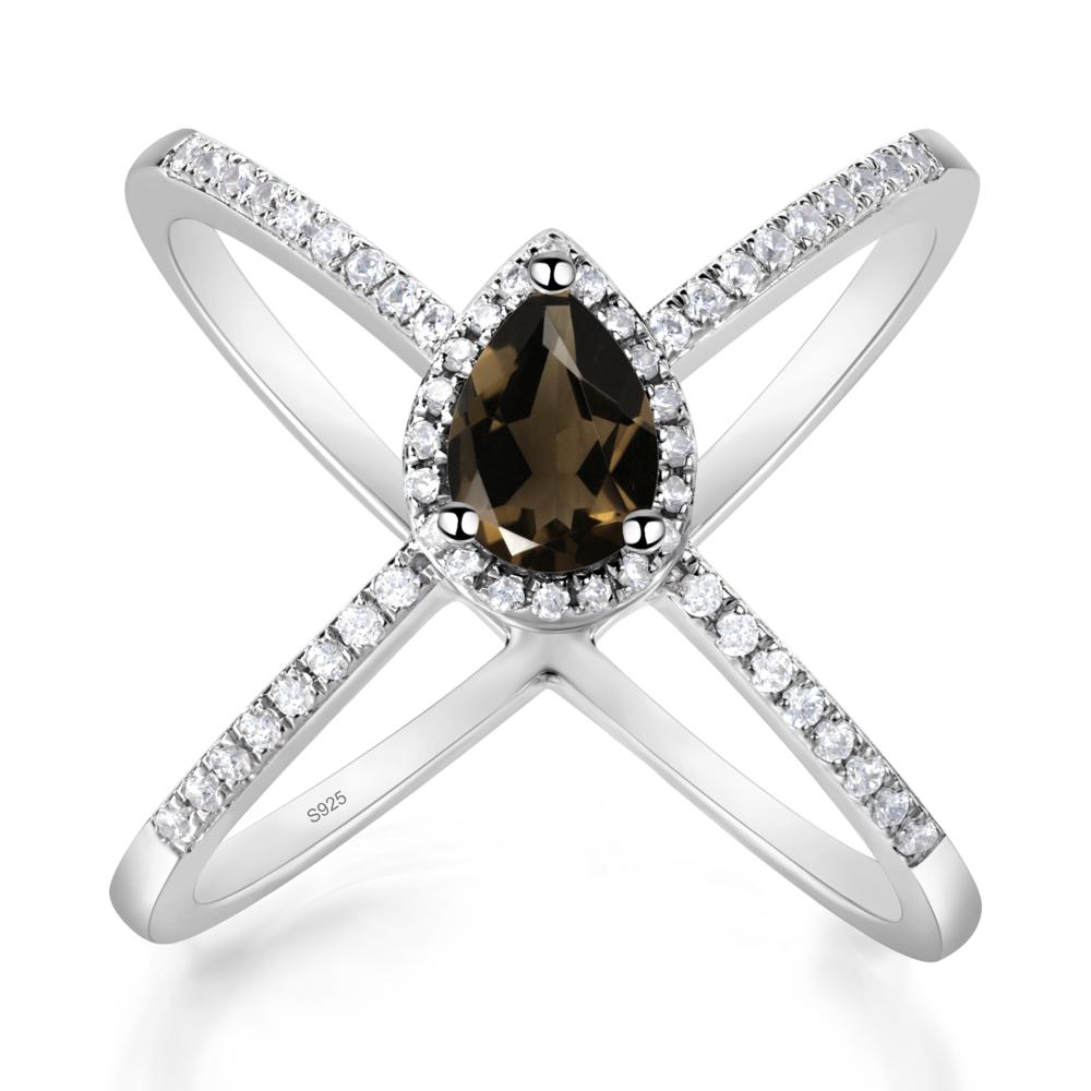 Pear Shaped Smoky Quartz Criss Cross Ring - LUO Jewelry #metal_sterling silver
