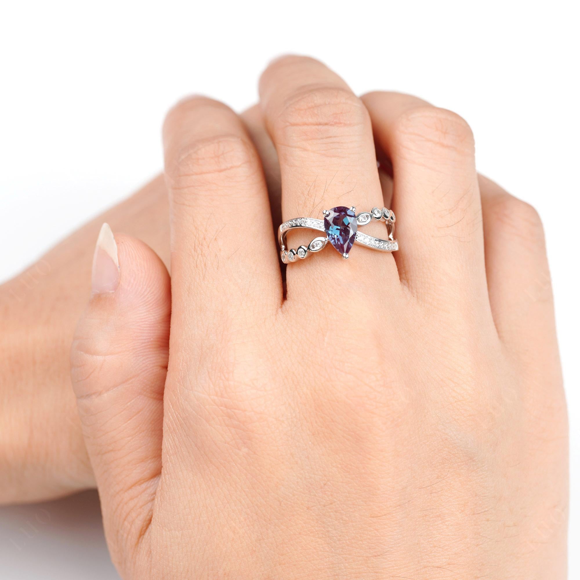 Pear Shaped Alexandrite Crossover Ring - LUO Jewelry 