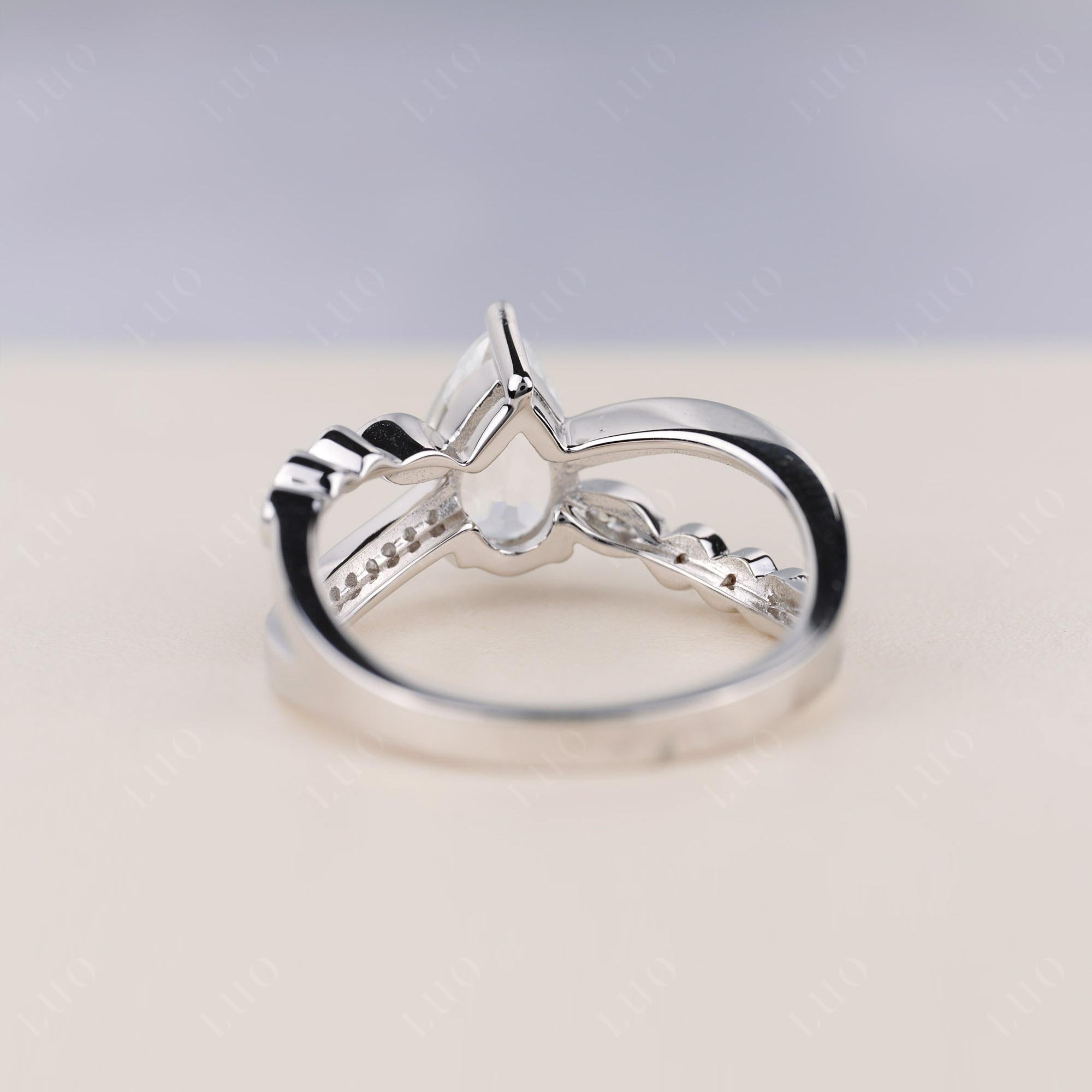 Pear Shaped White Topaz Crossover Ring - LUO Jewelry 