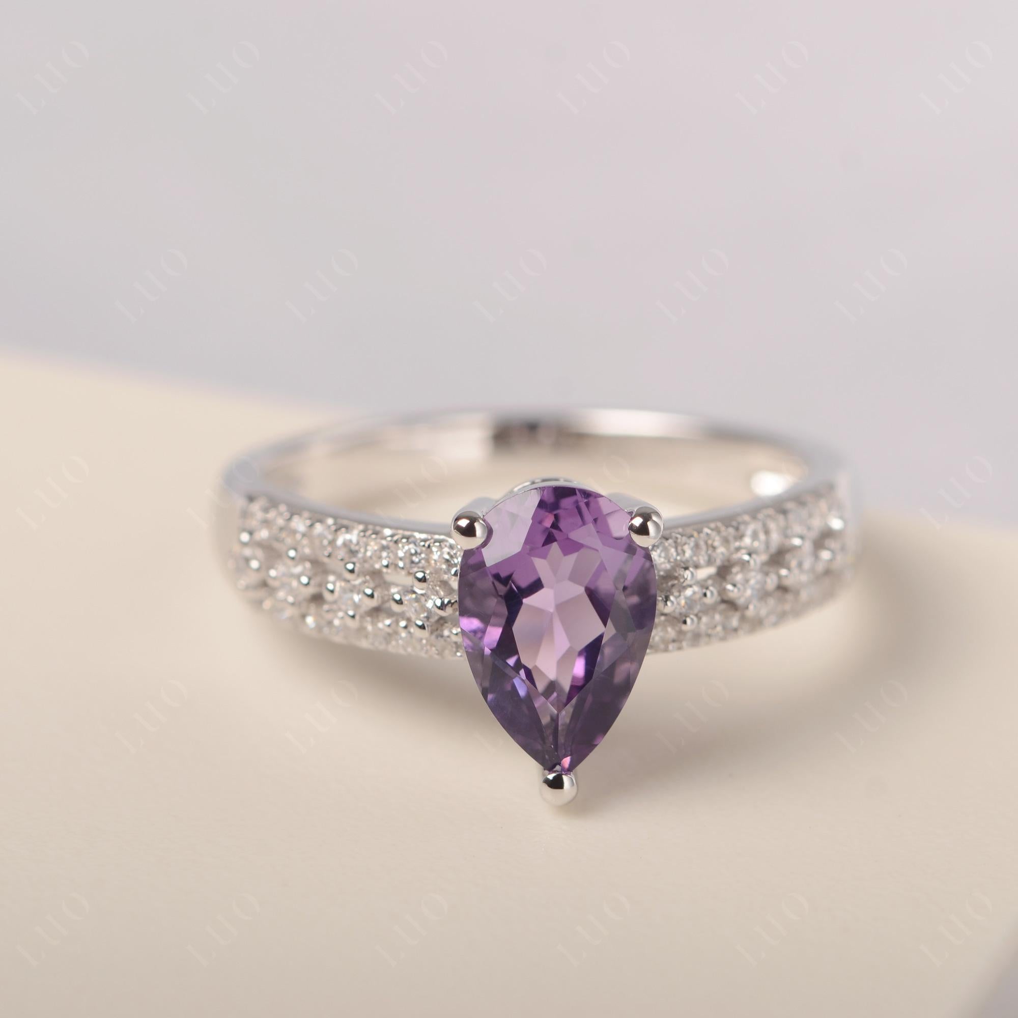 Amethyst Pear Shaped Promise Ring - LUO Jewelry 