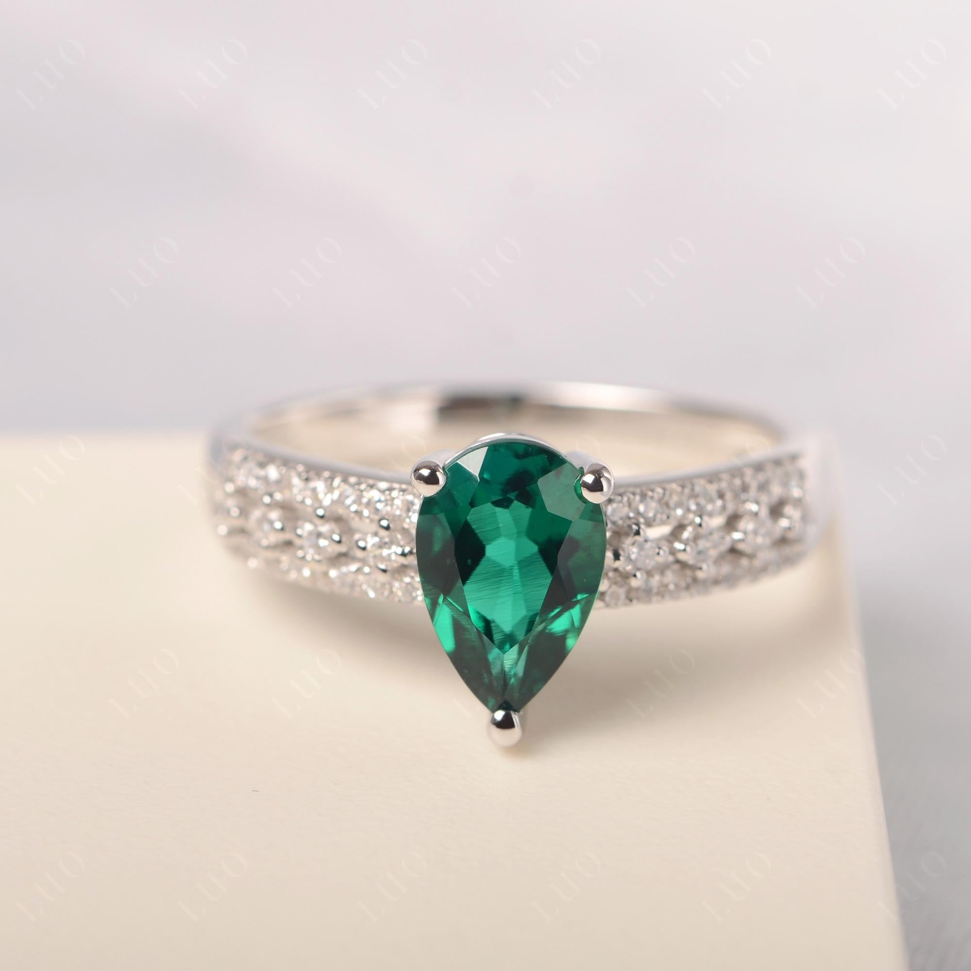 Emerald Pear Shaped Promise Ring - LUO Jewelry 