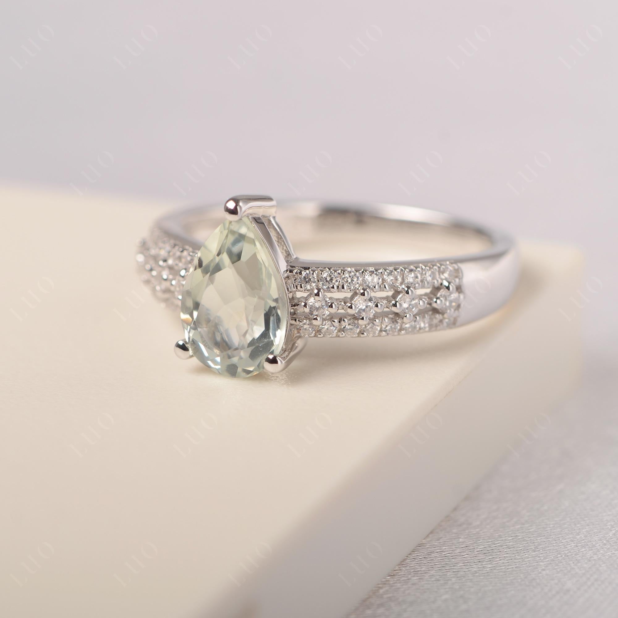 Green Amethyst Pear Shaped Promise Ring - LUO Jewelry 