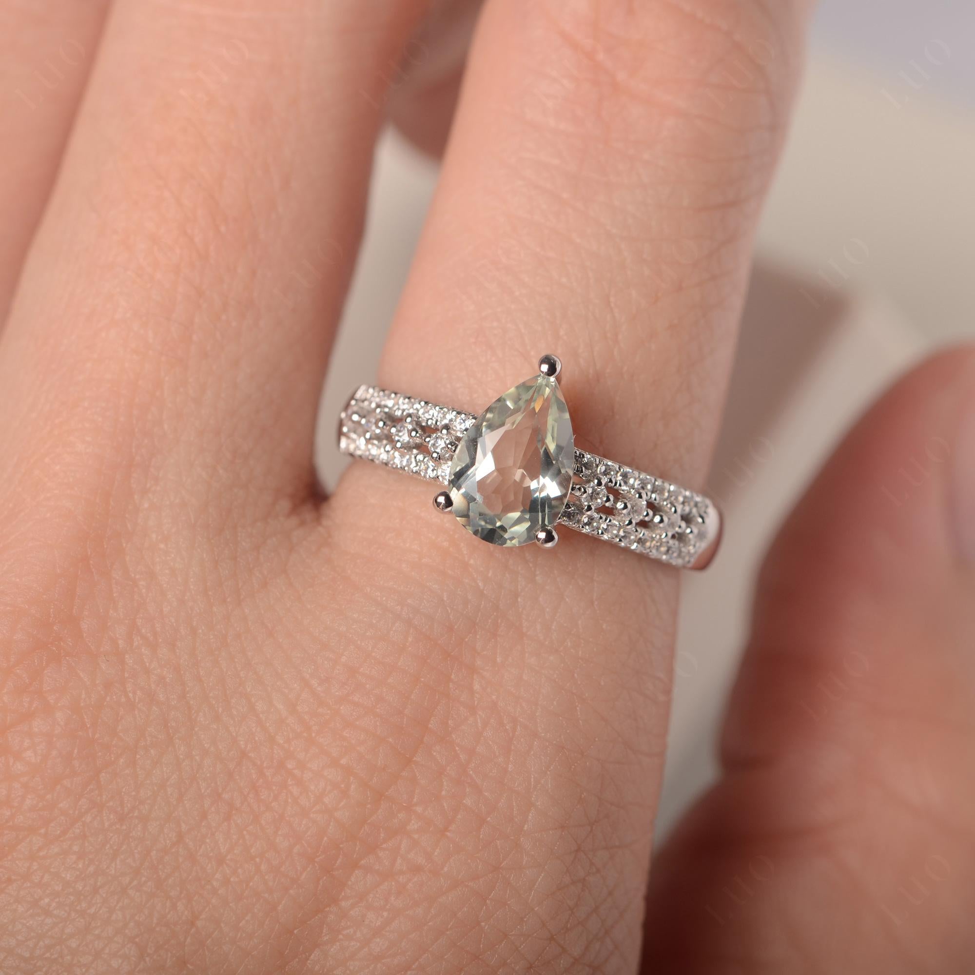 Green Amethyst Pear Shaped Promise Ring - LUO Jewelry 