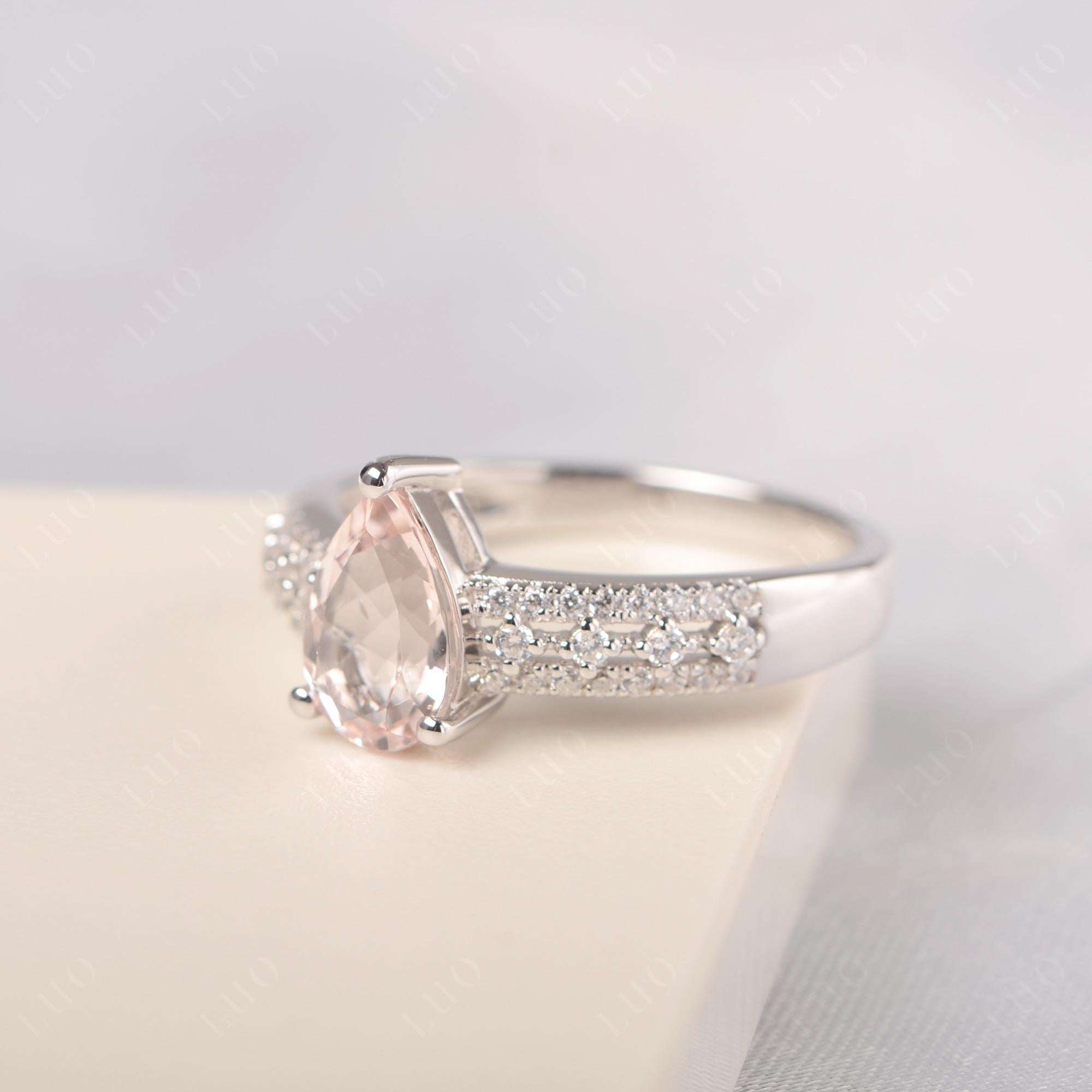 Morganite Pear Shaped Promise Ring - LUO Jewelry 