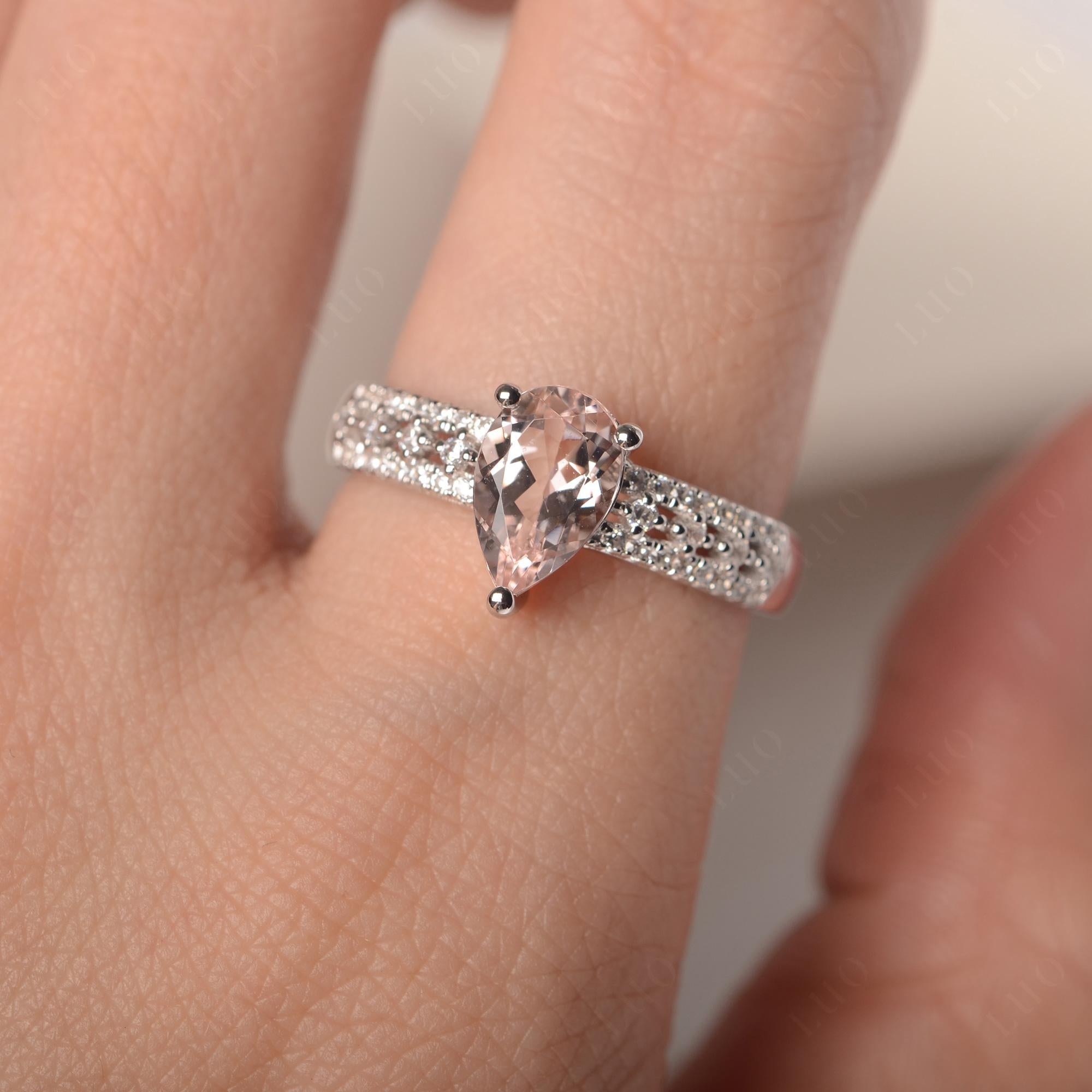 Morganite Pear Shaped Promise Ring - LUO Jewelry 