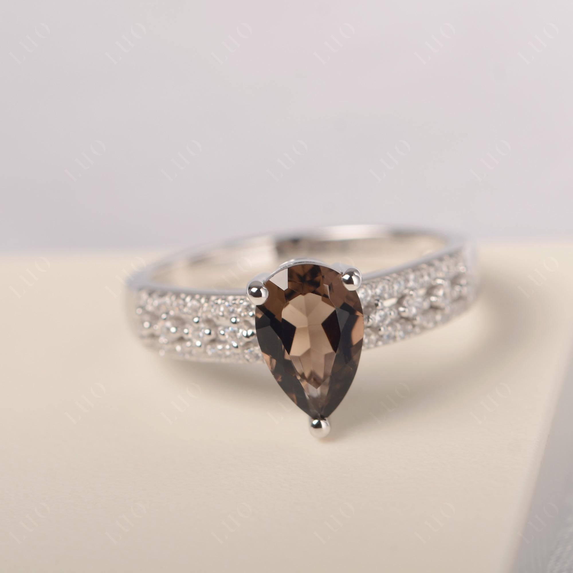 Smoky Quartz Pear Shaped Promise Ring - LUO Jewelry 