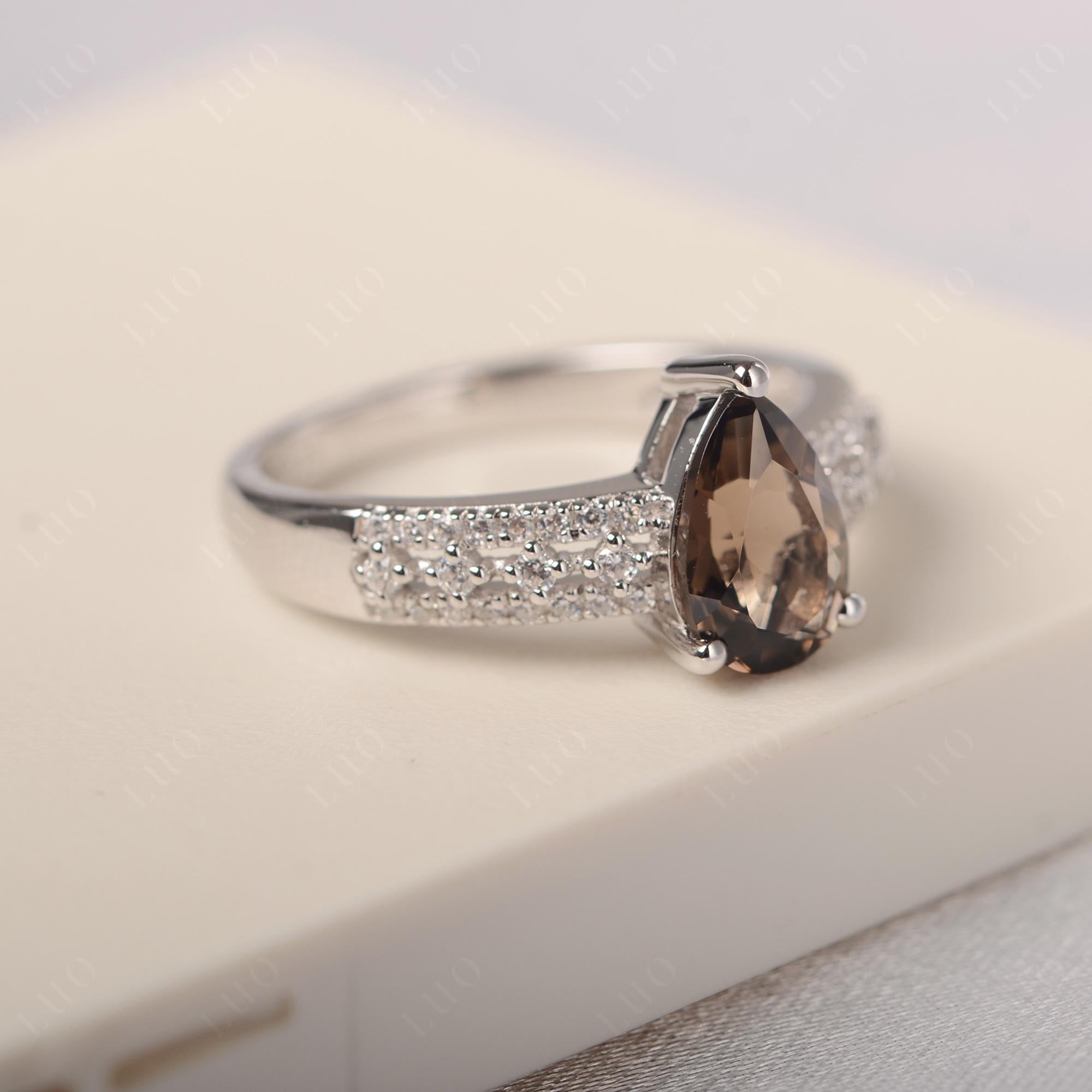 Smoky Quartz Pear Shaped Promise Ring - LUO Jewelry 